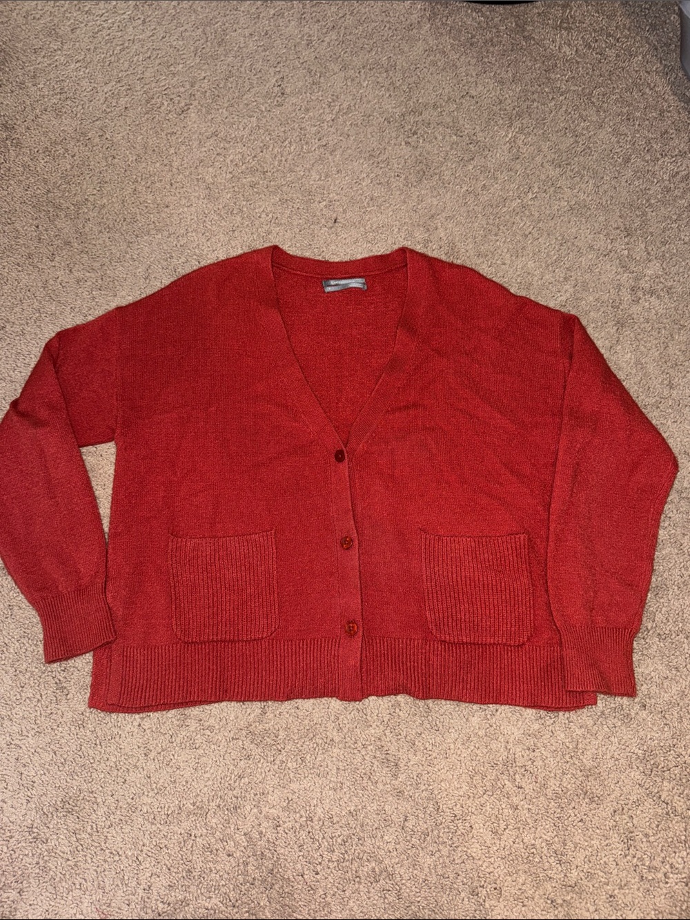 Anthropologie Red V-Neck Button Cardigan with Patch Pockets